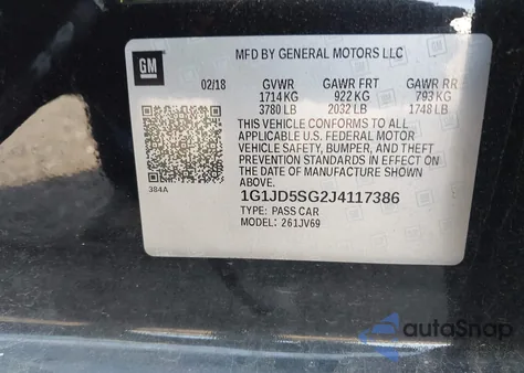2018 Chevrolet Sonic Lt Auto from USA, damaged, VIN 1G1JD5SG2J4117386